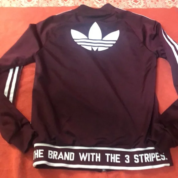 Adidas RARE awesome trefoil track coat with banded writing on back Sz XS EUC - Picture 8 of 10